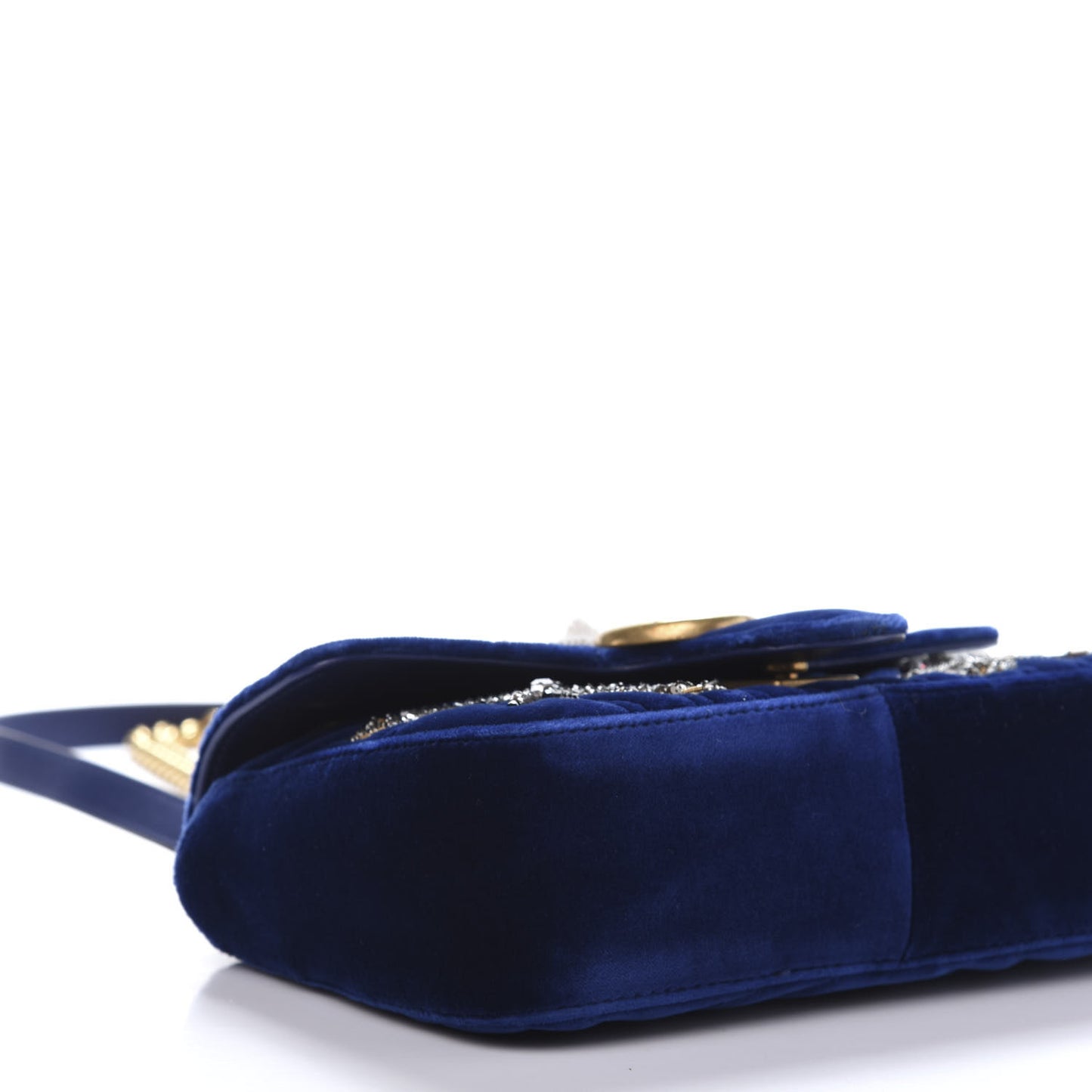 Velvet Matelasse Embroidered Mini GG Marmont Shoulder Bag Cobalt Blue