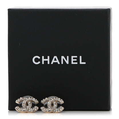 Chanel Crystal Pearl Caviar CC Stud Earrings Gold 5 of 5