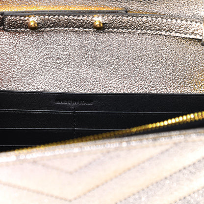 Saint Laurent Metallic Grain De Poudre Matelasse Chevron Monogram Chain Wallet Gold 7 of 12