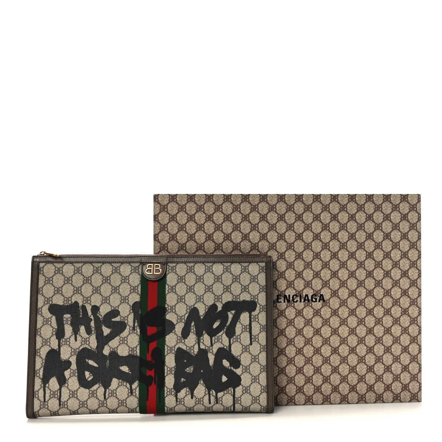 Gucci X BALENCIAGA BB Monogram Web Graffiti Ophidia Laptop Pouch Beige New Acero 8 of 8