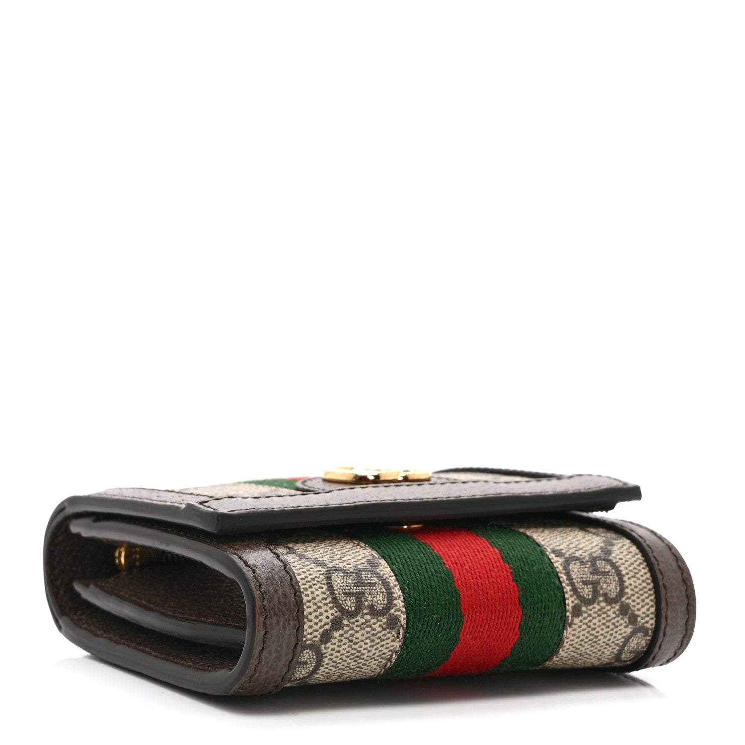 Gucci GG Supreme Monogram Textured Calfskin Web Ophidia Card Case Wallet Beige Ebony New Acero 4 of 9