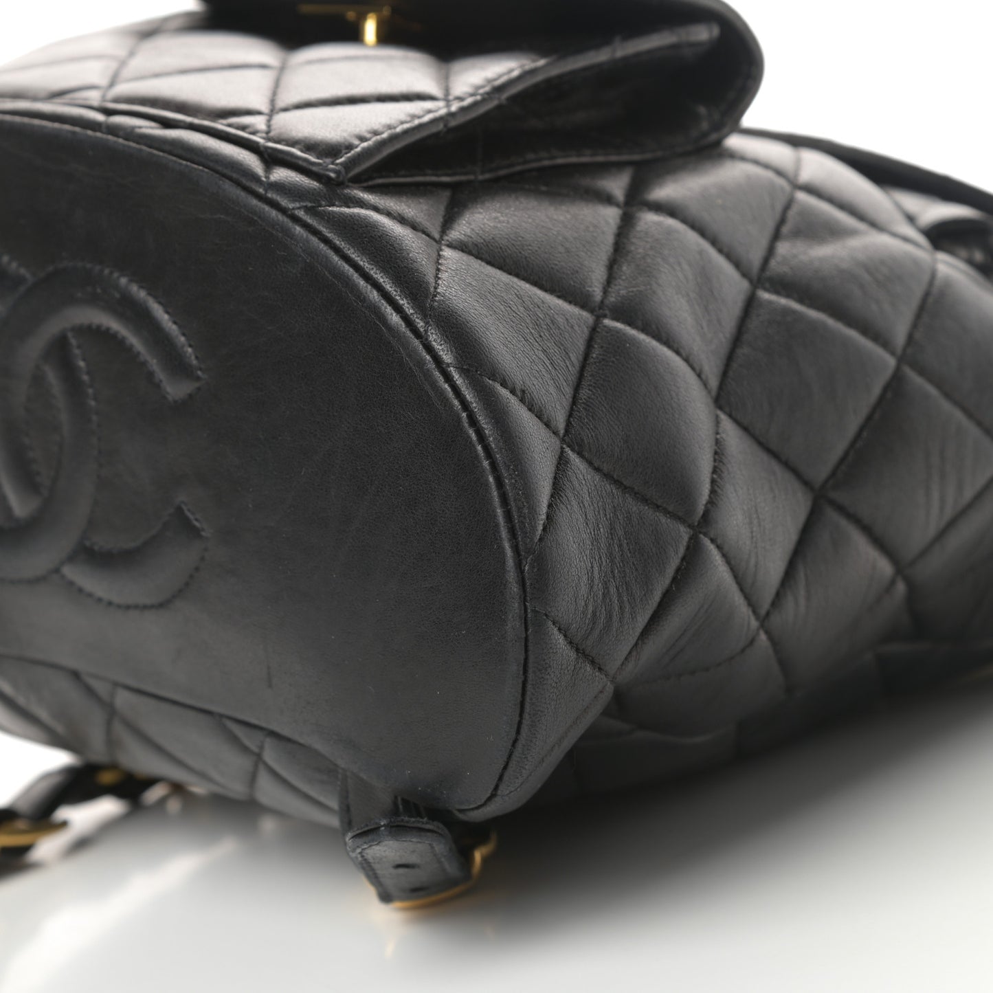 Lambskin Quilted Drawstring Backpack Black