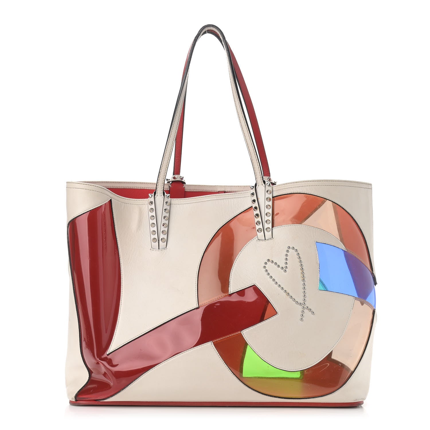 Christian Louboutin Calfskin PVC Love Spikes East West Cabata Tote Latte Multicolor 2 of 28