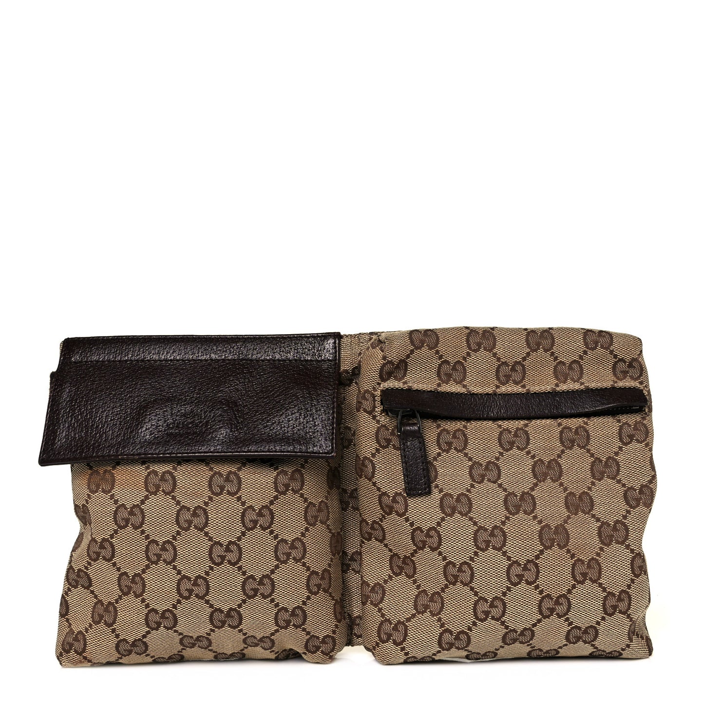GG Monogram Double Pocket Belt Bag Dark Brown