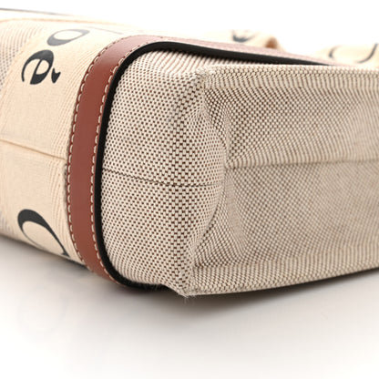 Chloe Cotton Calfskin Small Woody Ribbon Tote With Strap White Brown 10 of 10