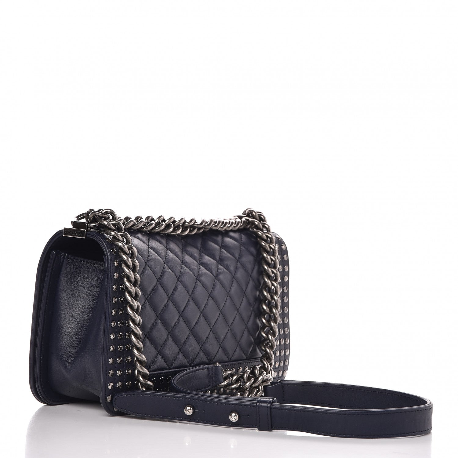 Chanel Calfskin Quilted Studded Medium Boy Flap Navy 3 of 11