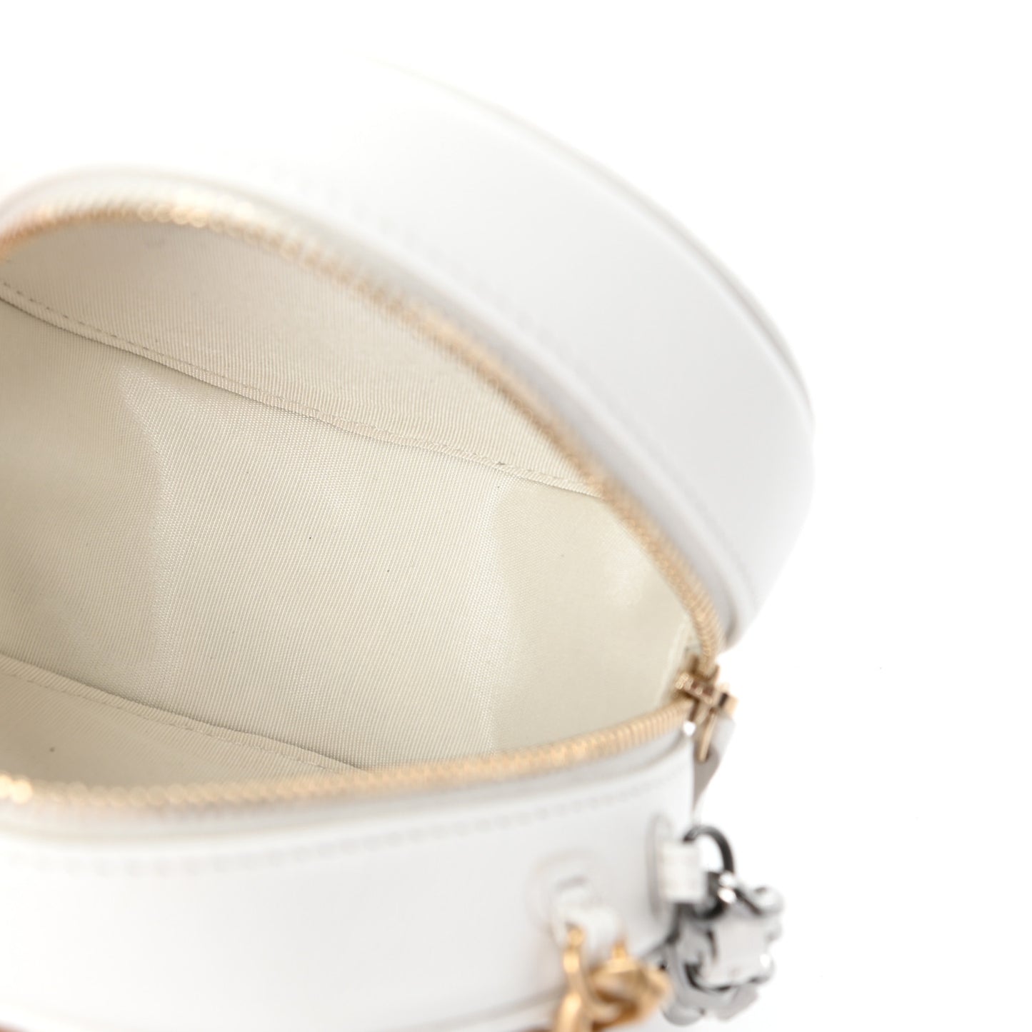 Goatskin Quilted Chanel 19 Round Clutch With Chain White