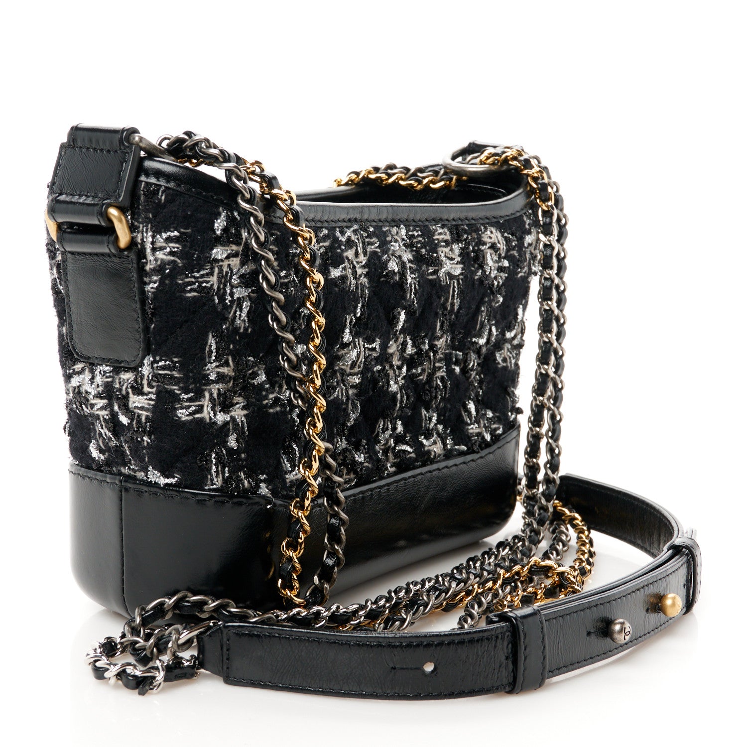 Chanel Tweed Calfskin Small Gabrielle Hobo Black Silver Ecru 3 of 10