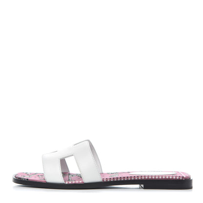 Hermes Box Calfskin Bois De Rose White Oran Sandals 37 White 1 of 10