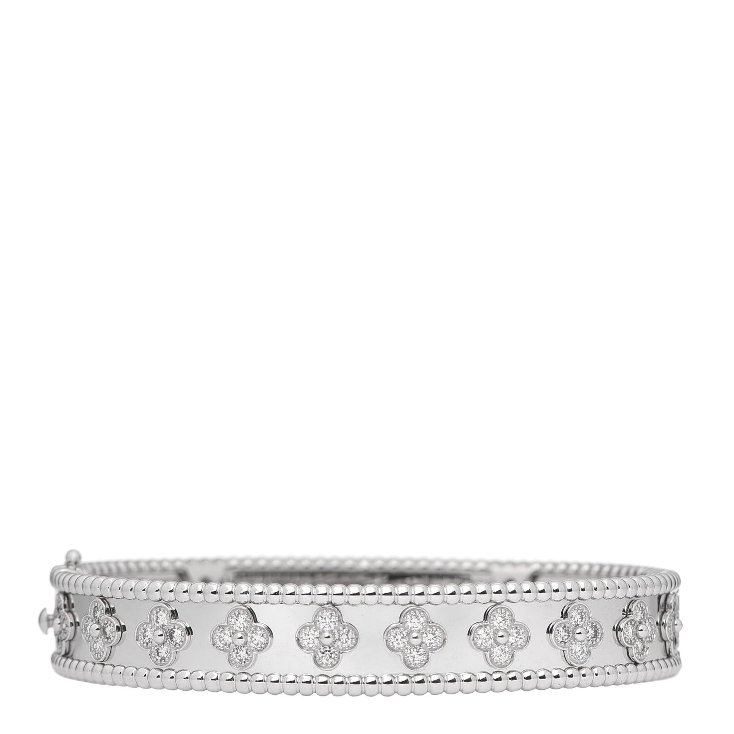 18K White Gold Diamond Perlee Clovers Bangle Bracelet M