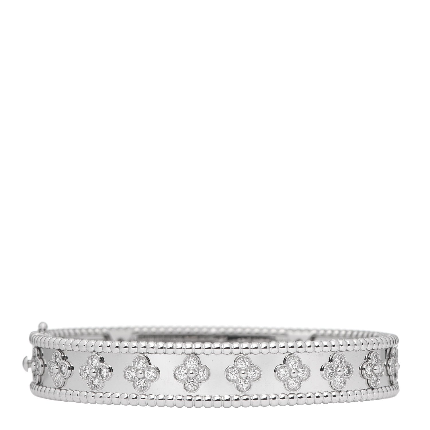 Van Cleef & Arpels 18K White Gold Diamond Perlee Clovers Bangle Bracelet M 3 of 6
