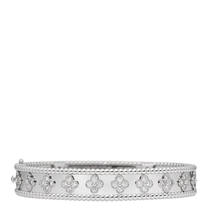 Van Cleef & Arpels 18K White Gold Diamond Perlee Clovers Bangle Bracelet M 3 of 6