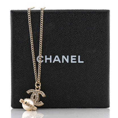Chanel Crystal Pearl CC Lace Camellia Necklace Gold 6 of 6
