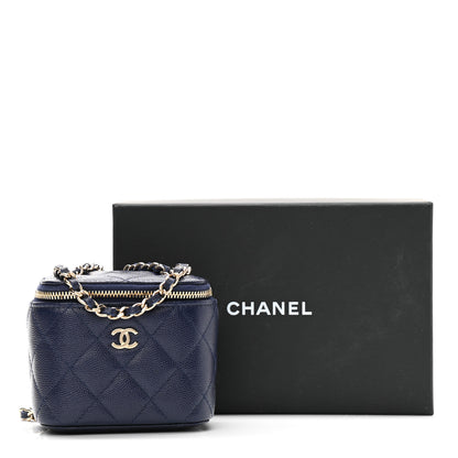 Chanel Caviar Quilted Mini Vanity Case With Chain Navy Blue 14 of 14