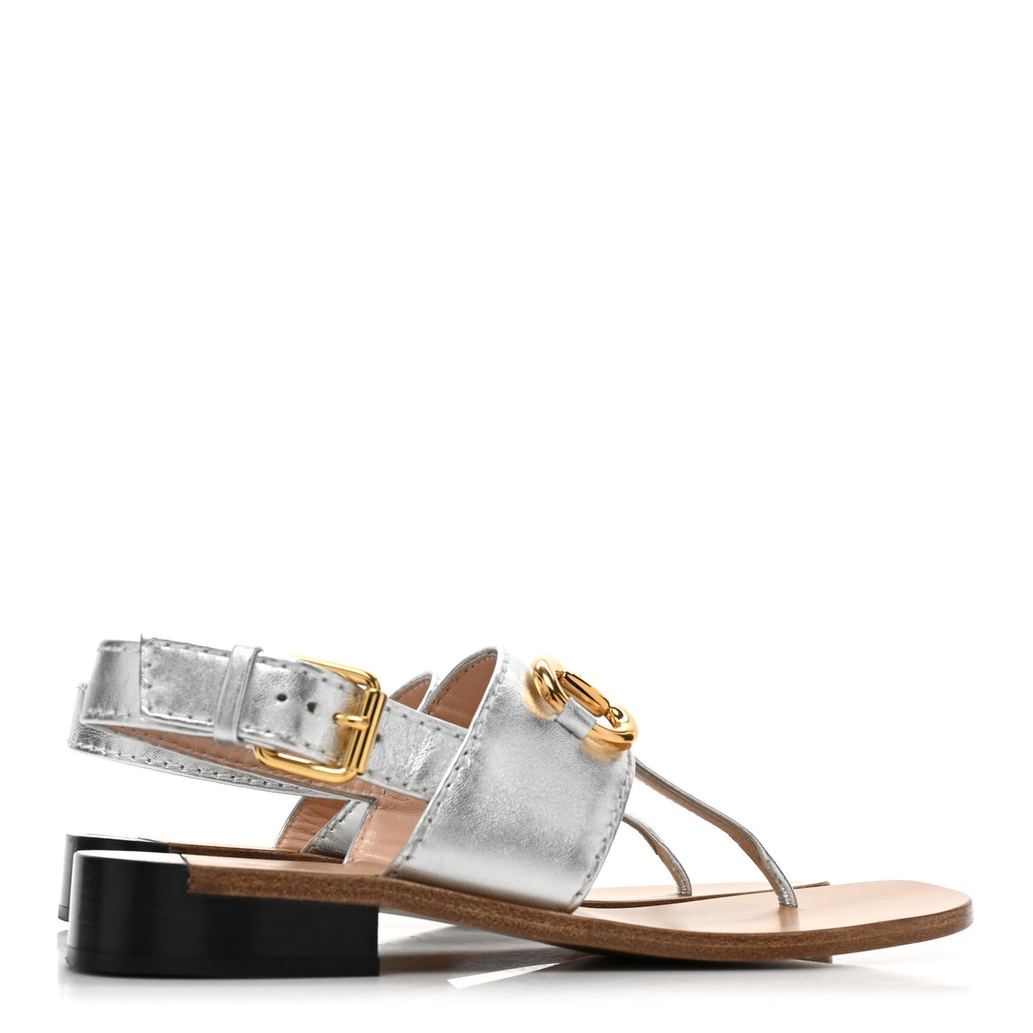 Nappa Charlotte Horsebit Thong Sandals 36.5 Silver