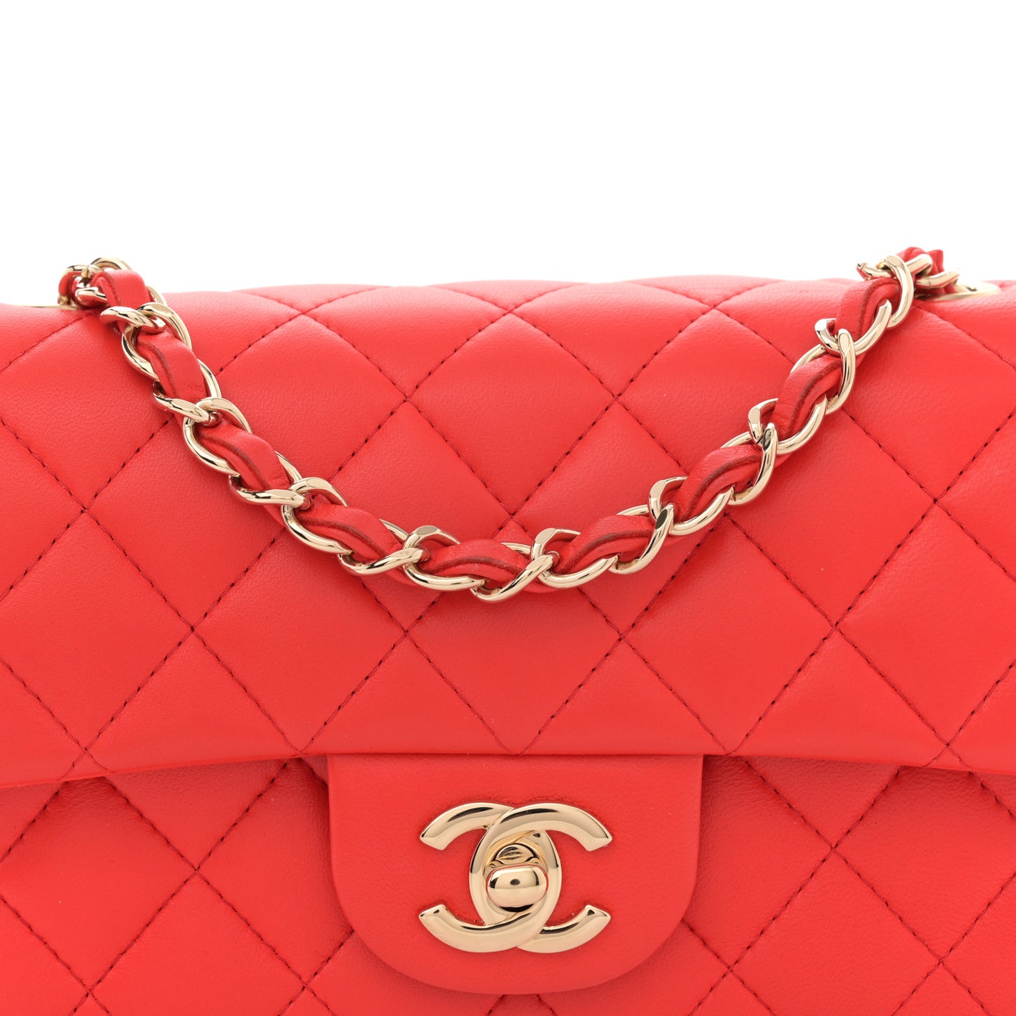 Lambskin Quilted Mini Rectangular Flap Red