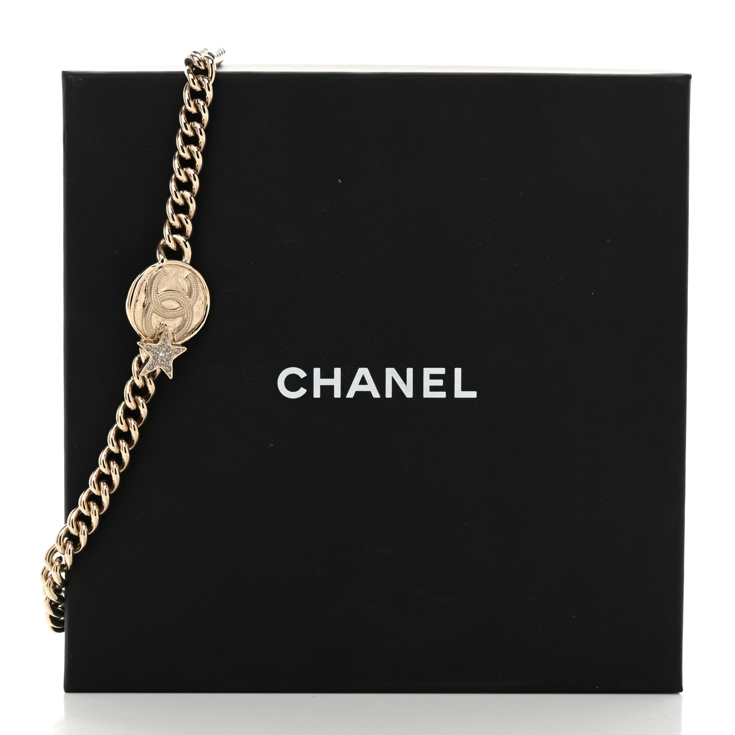 Chanel Metal Crystal Textured CC Star Chain Choker Necklace Gold 5 of 5