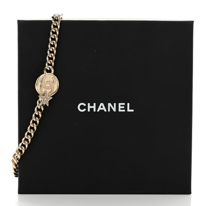 Chanel Metal Crystal Textured CC Star Chain Choker Necklace Gold 5 of 5