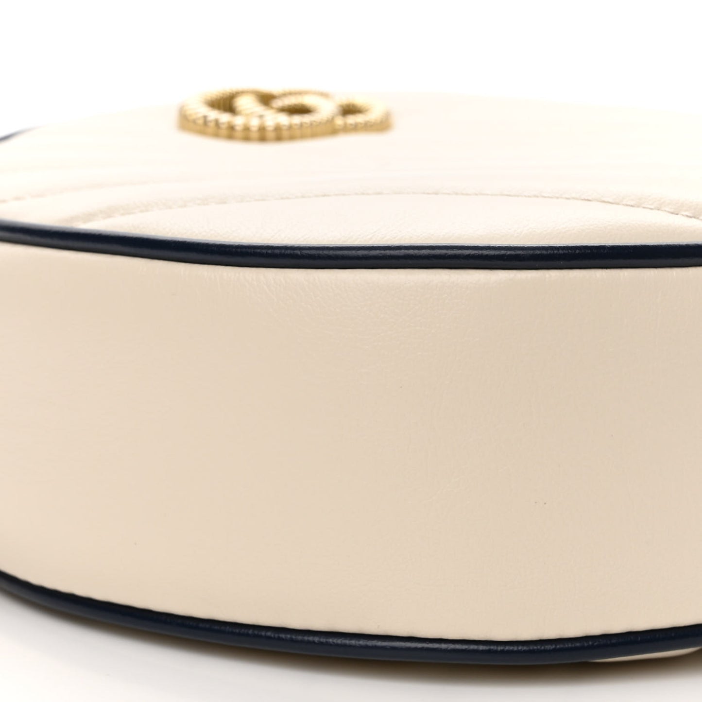 Azalea Calfskin Matelasse Diagonal Mini Torchon GG Marmont Round Shoulder Bag Mystic White Blue Agata