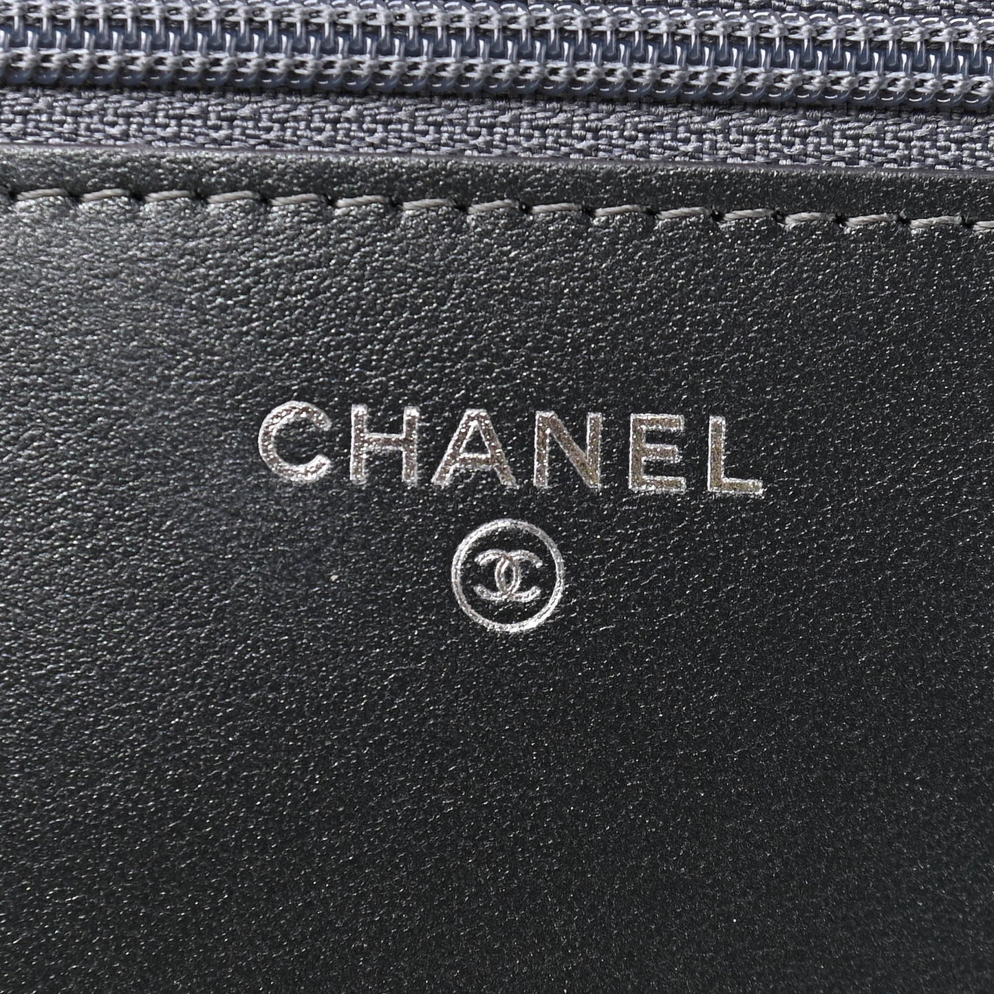 Metallic Caviar Chevron Quilted Vintage Mademoiselle Wallet On Chain WOC Charcoal