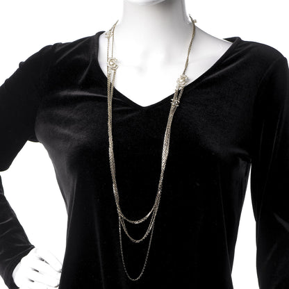 Chanel Crystal Pearl CC Long Multistrand Necklace Light Gold 2 of 6