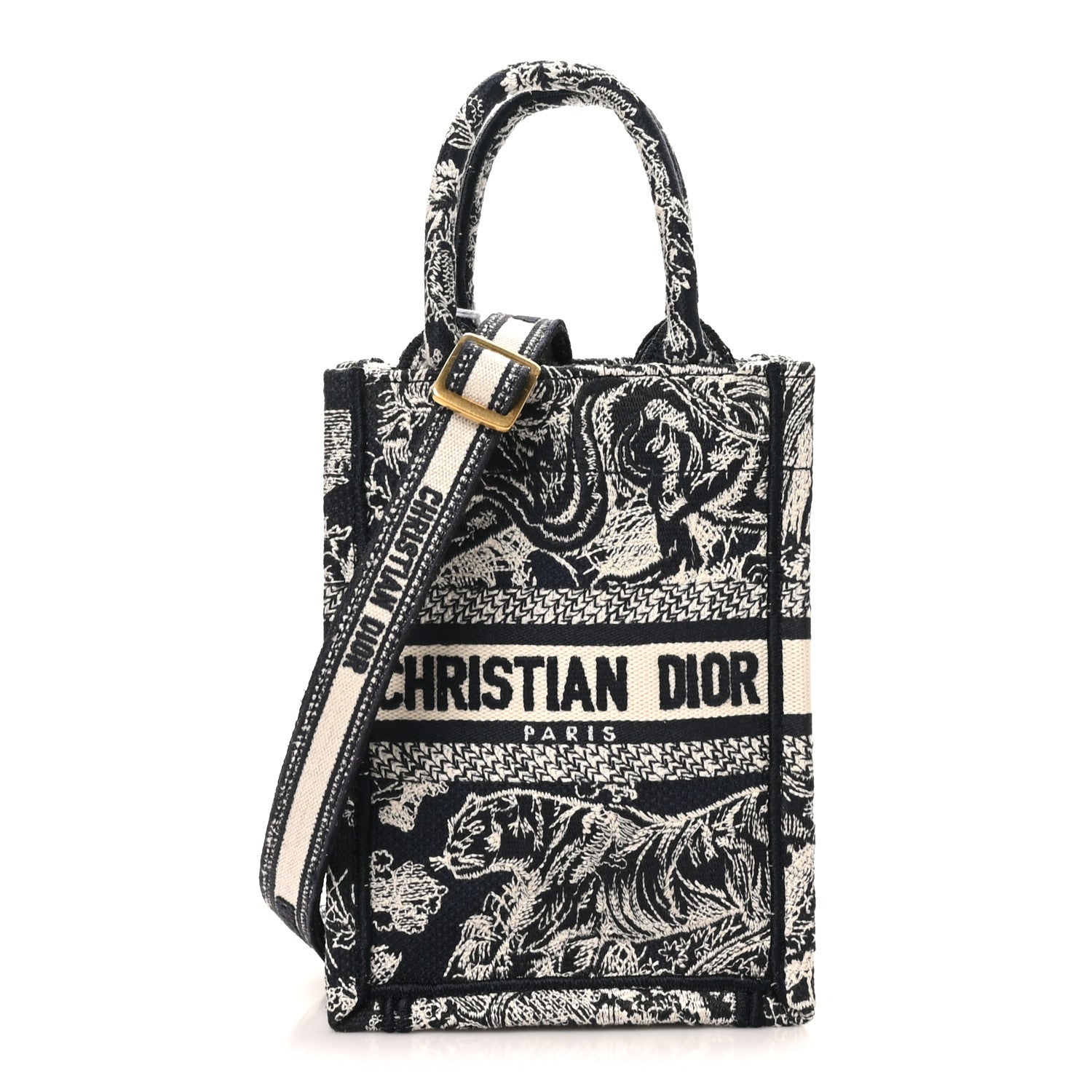 Christian Dior Canvas Toile de Jouy Reverse Embroidered Mini Book Tote Phone Bag  Blue 1 of 10