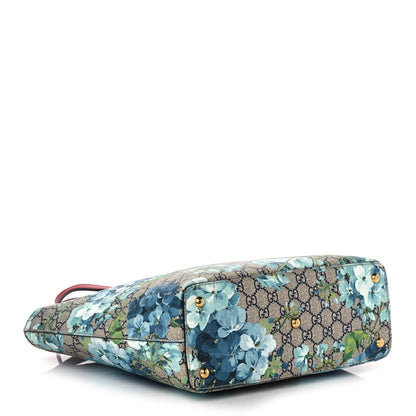 Gucci GG Supreme Monogram Blooms Medium Zippered Bucket Tote Beige Blue Navy Hibiscus Red 4 of 13