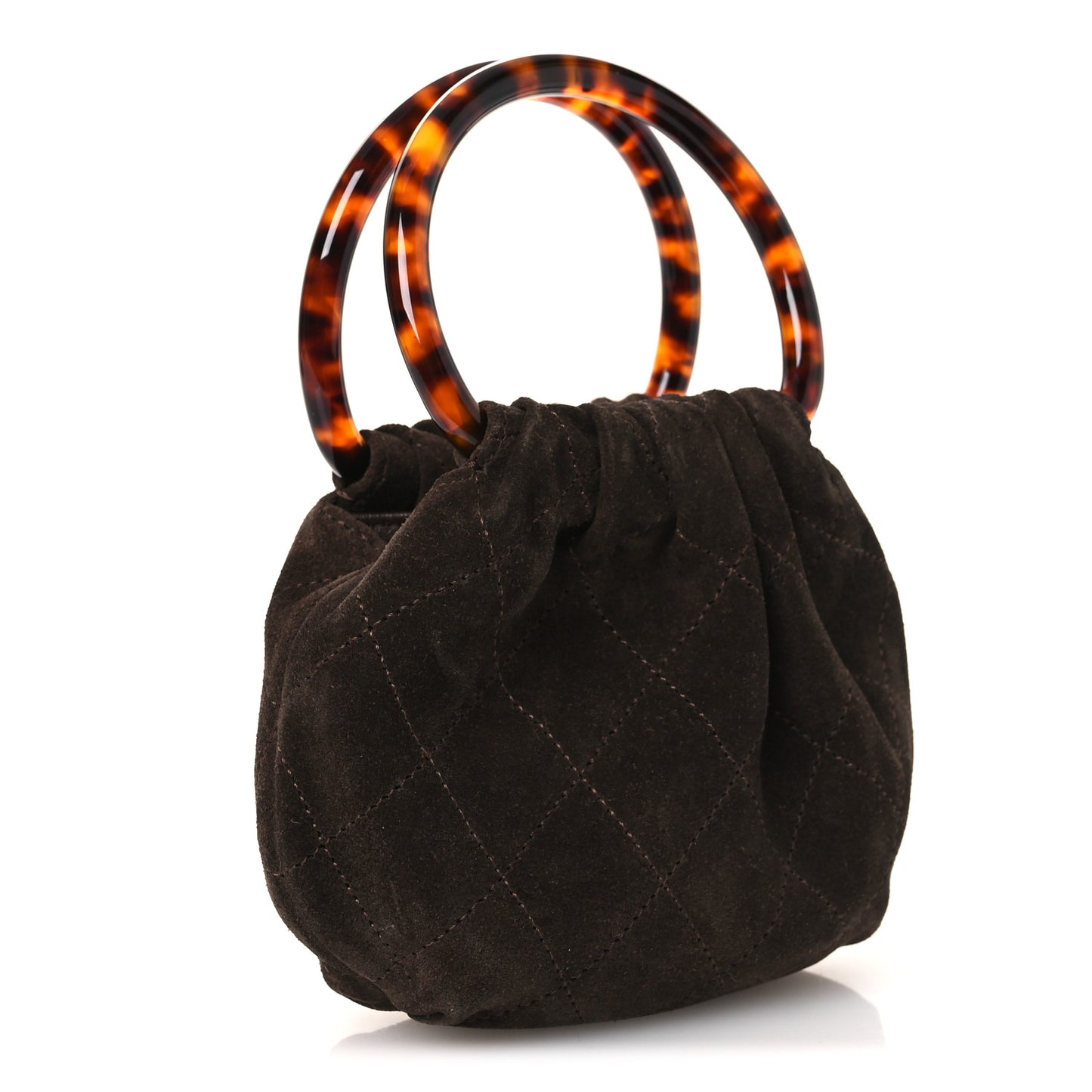 Suede Calfskin Plexiglass Tortoise Shell Quilted Mini Pouch Brown