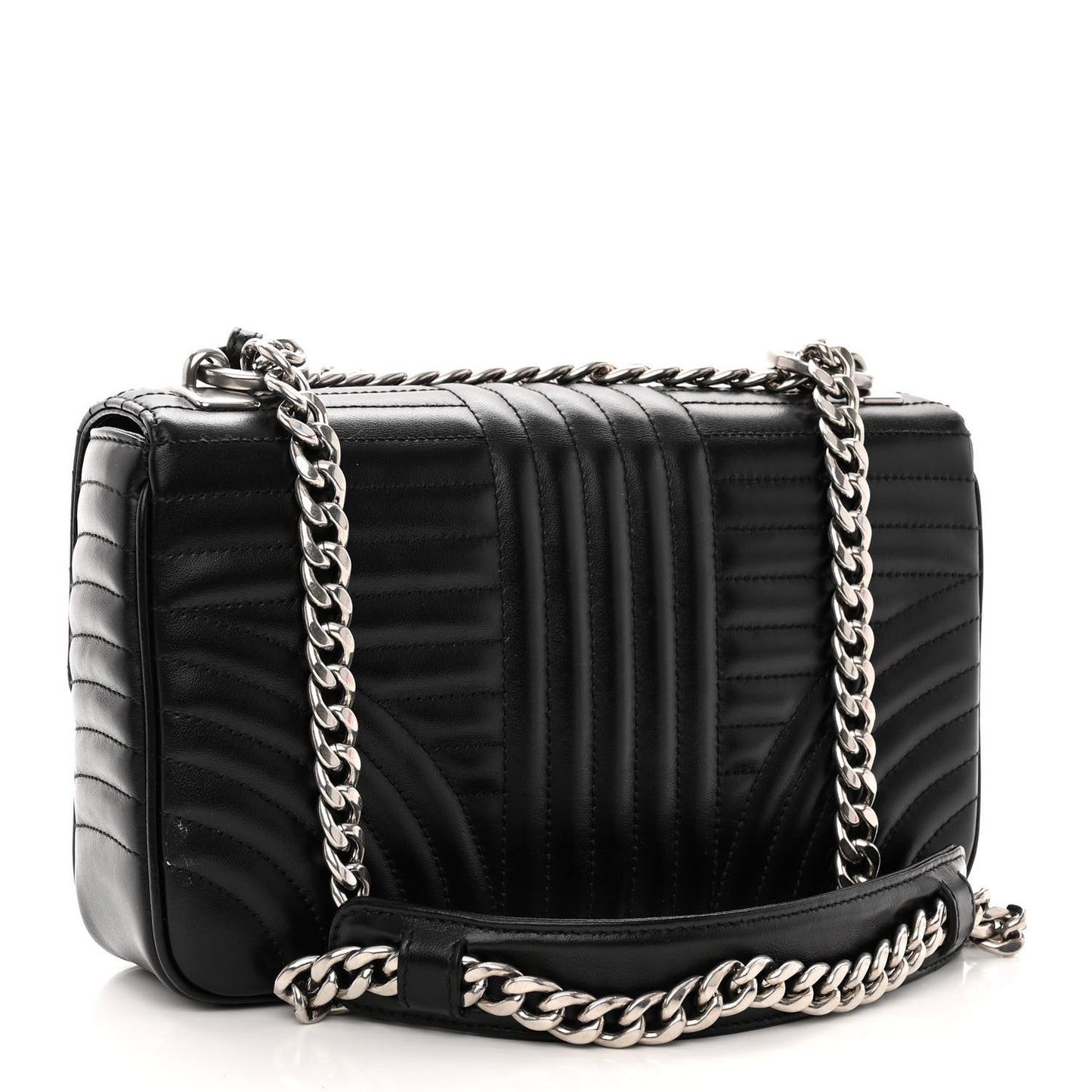 Soft Calfskin Impunture Diagramme Medium Chain Flap Shoulder Bag Black