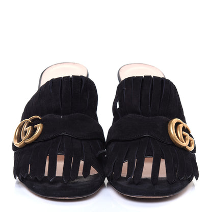 Gucci Kid Scamosciato GG Marmont Fringe 75mm Slide Sandals 40 Black 2 of 8