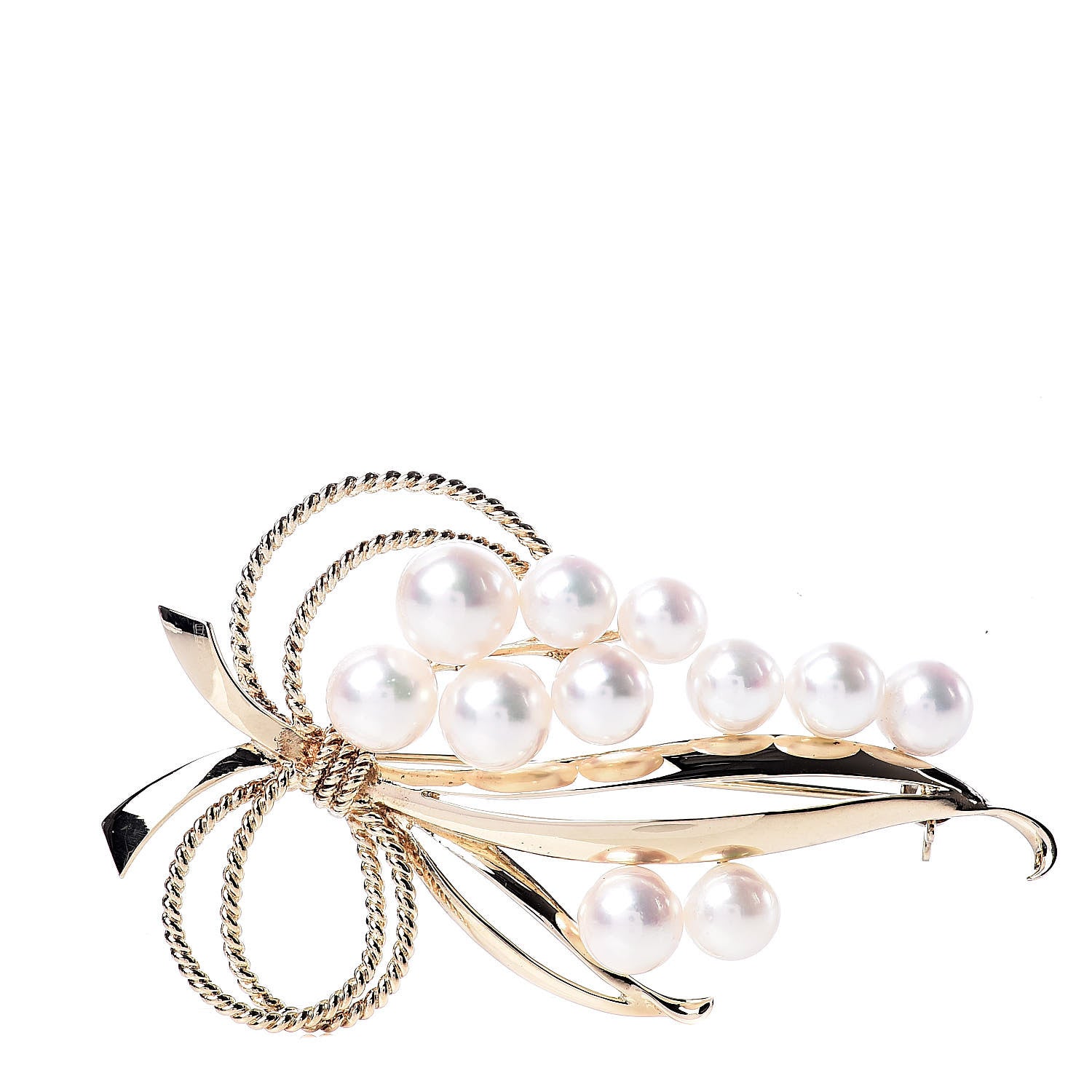 Mikimoto 14K Yellow Gold Akoya Pearl 5.5-7.5mm Pin Brooch 1 of 5