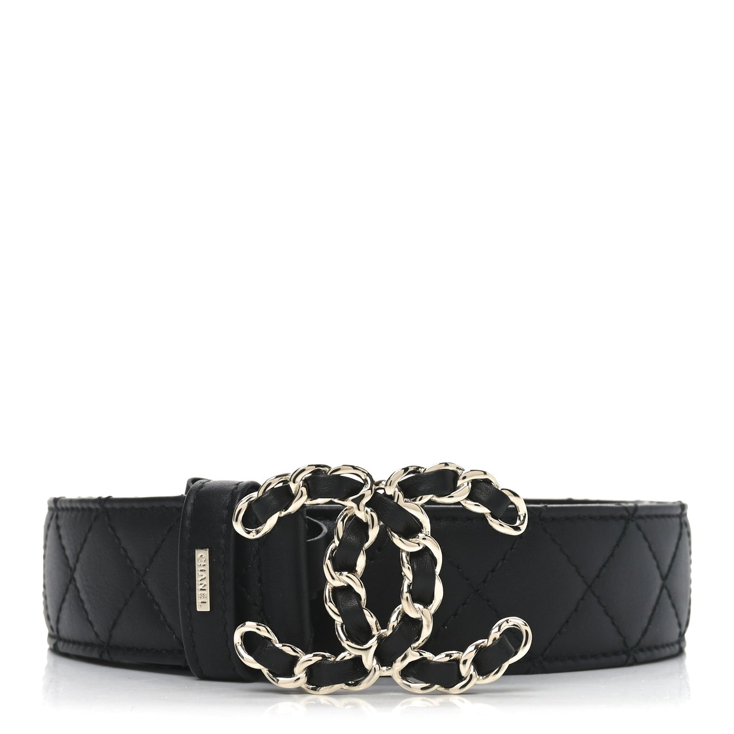Calfskin Quilted CC Chain Belt 80 32 Black