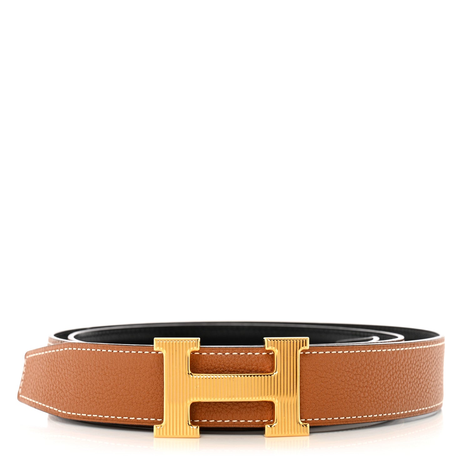 Hermes Togo Box 32mm Striee H Belt 105 42 Gold Black 1 of 7