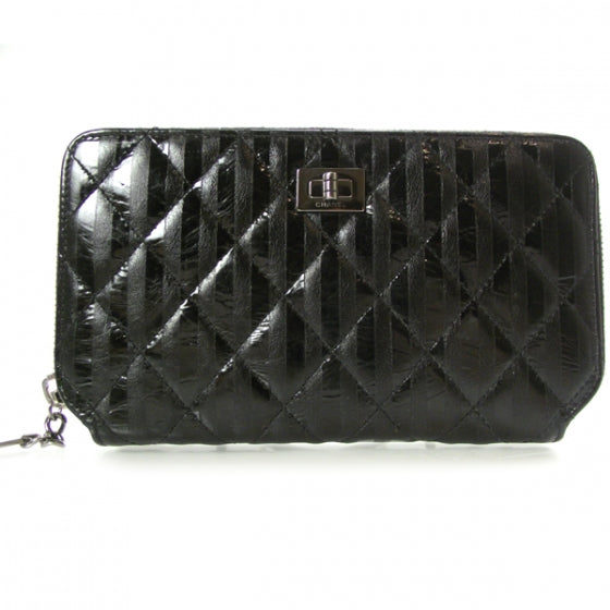 Chanel Leather Striped Reissue Wallet Metallic Black 1 of 9