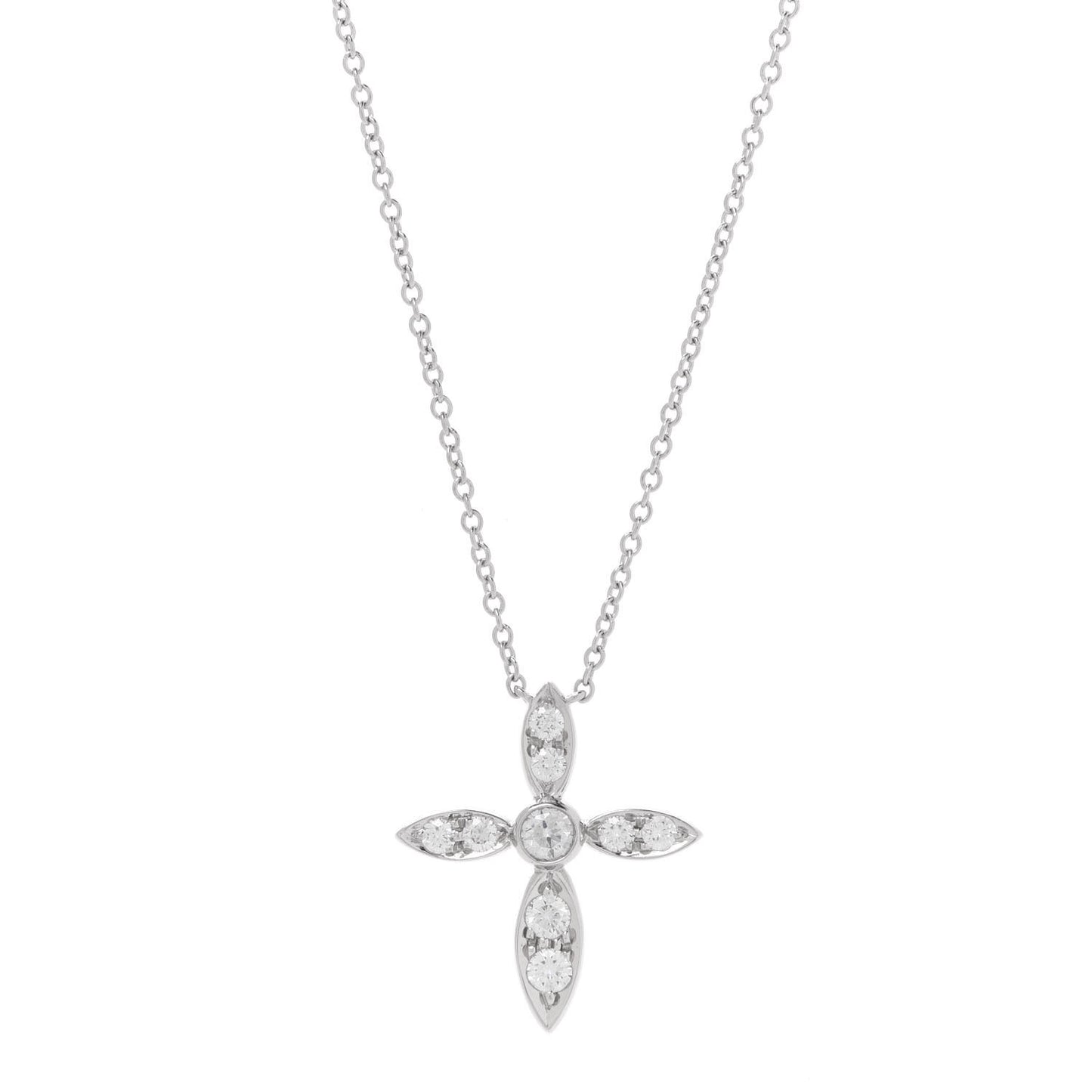 Platinum Diamond Illusion Cross Pendant Necklace