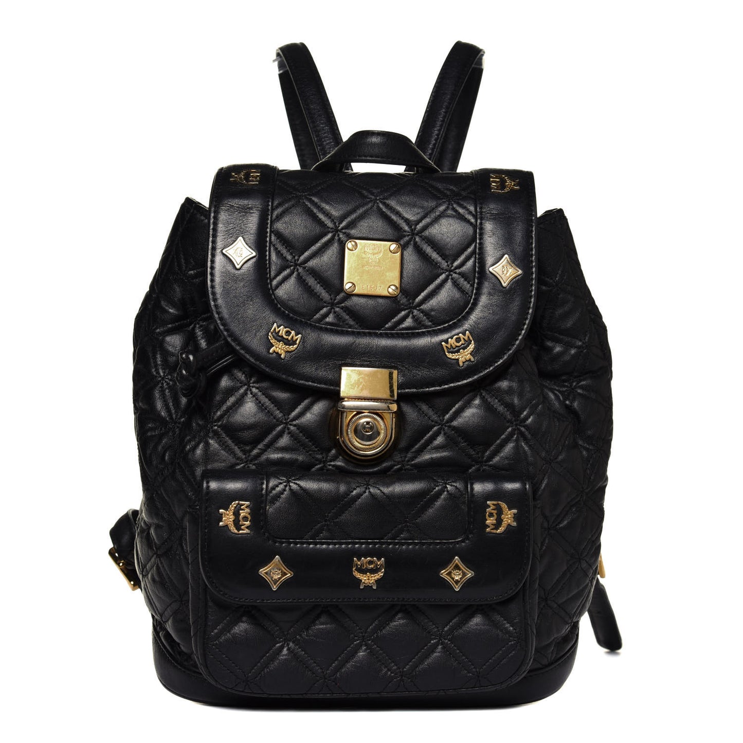 Calfskin Quilted Studded Backpack Black
