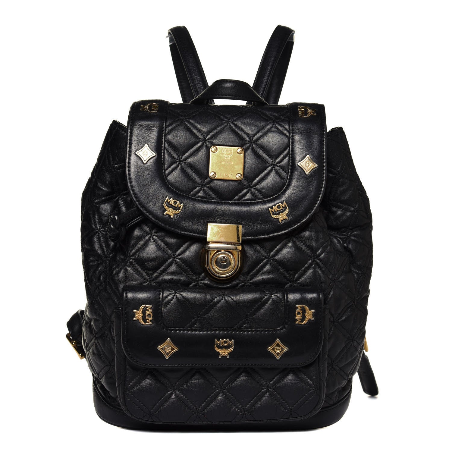 MCM Calfskin Quilted Studded Backpack Black 1 of 5
