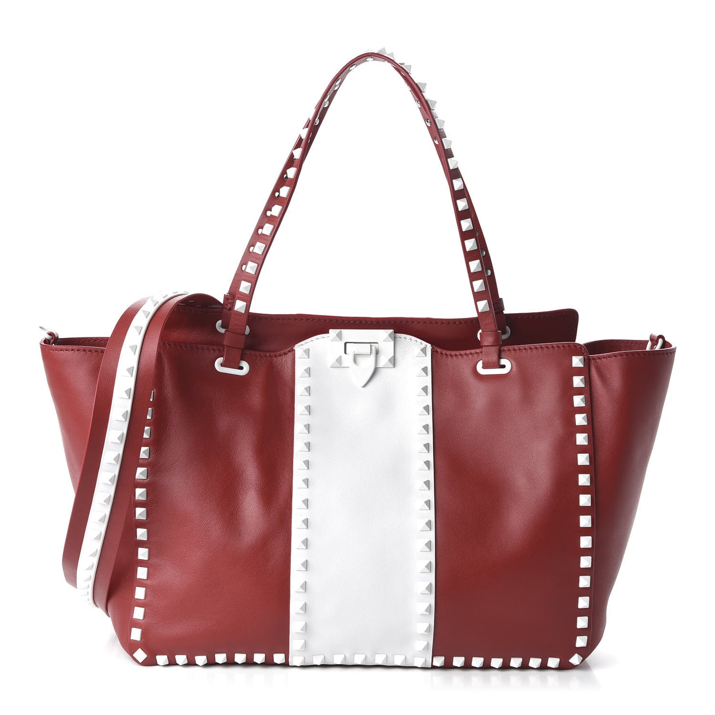 Vitello Colorblock Free Rockstud Tote Rosso Valentino White