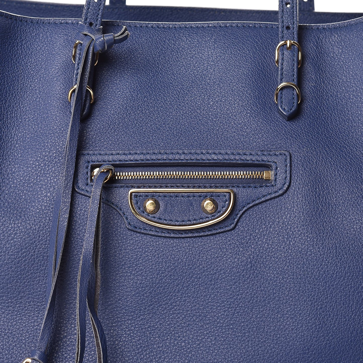 Grained Calfskin Gold Metallic Edge Hardware Papier A4 Tote Bleu
