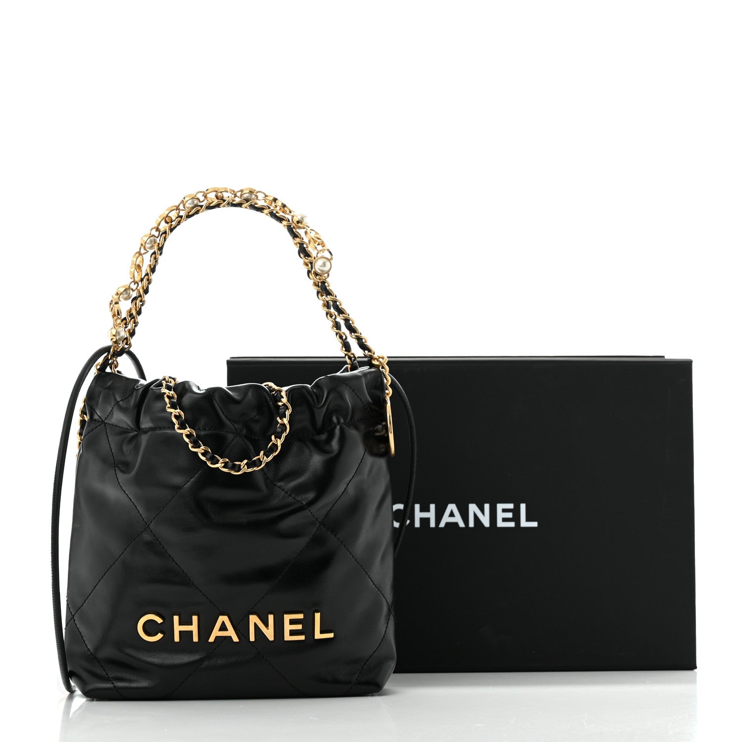 Chanel Shiny Calfskin Quilted Pearl CC Chain Mini Chanel 22 Black 11 of 11