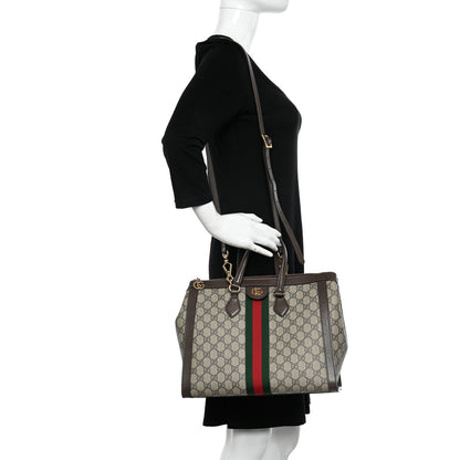 Gucci GG Supreme Monogram Web Medium Ophidia Tote Bag Brown 2 of 12