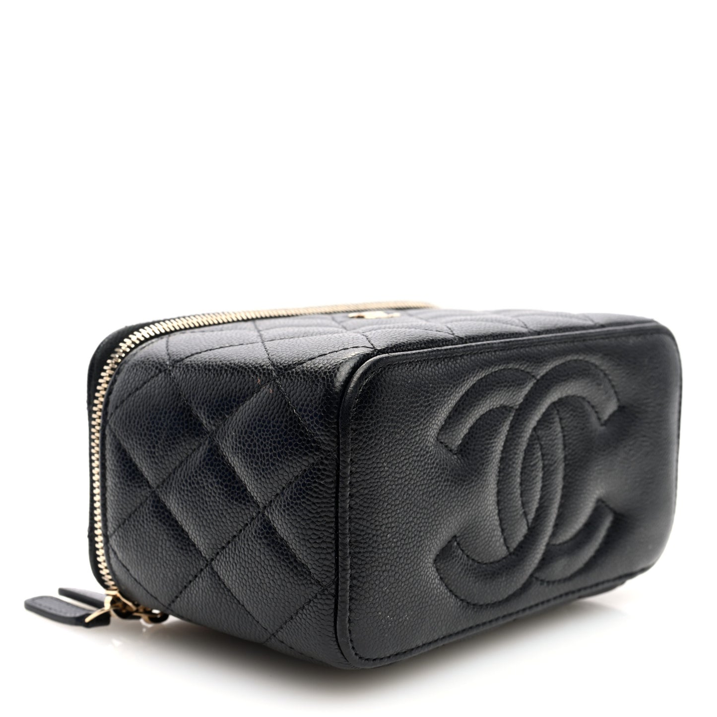 Caviar Quilted Small Vanity Case With Chain Black