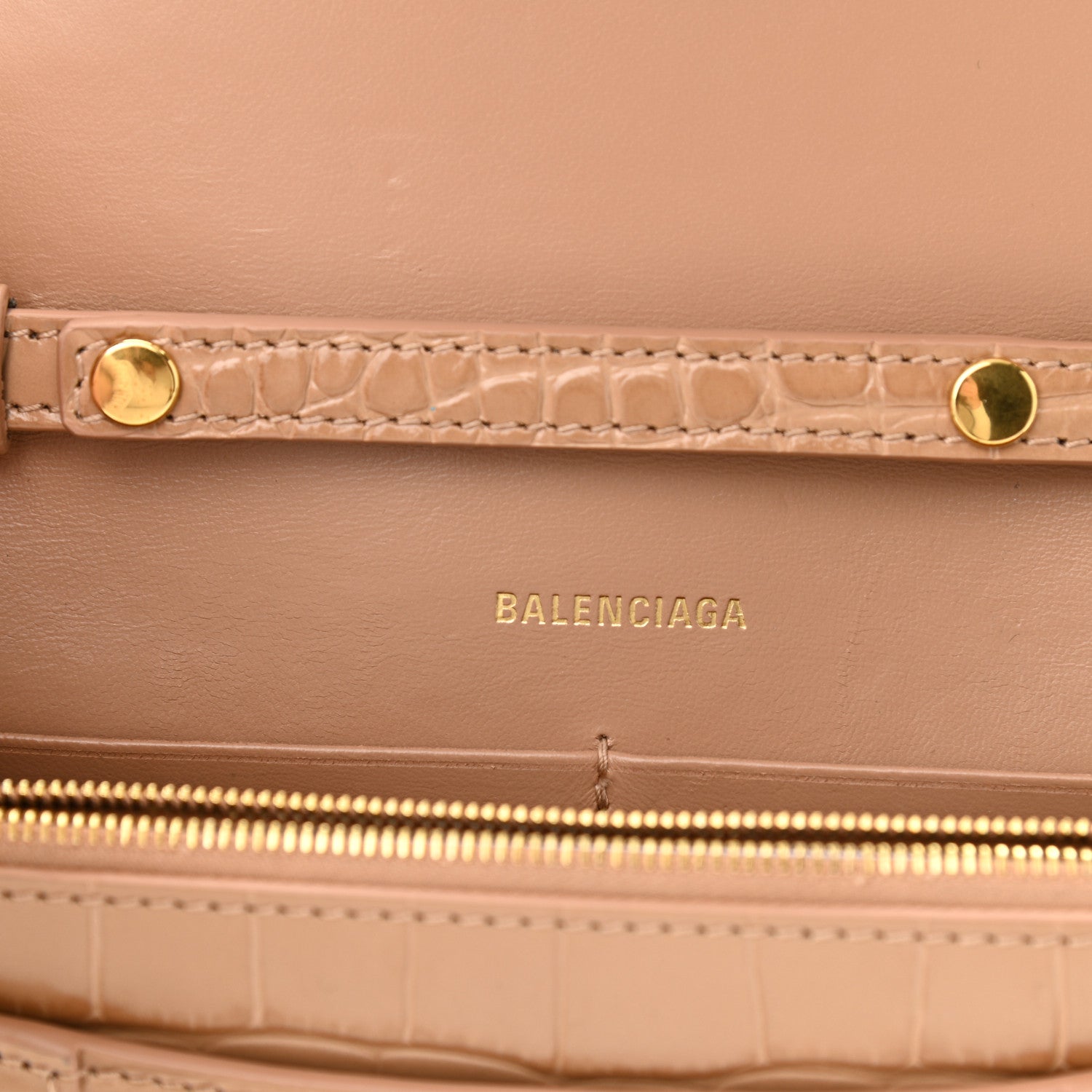 Balenciaga Shiny Calfskin Crocodile Embossed Hourglass Chain Bag Nude Beige 6 of 13