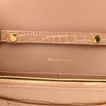 Balenciaga Shiny Calfskin Crocodile Embossed Hourglass Chain Bag Nude Beige 6 of 13