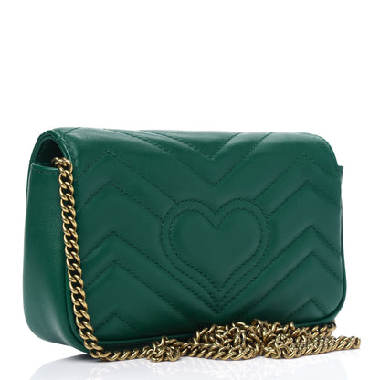 Gucci Calfskin Matelasse Super Mini GG Marmont Shoulder Bag Emerald Green 2 of 5