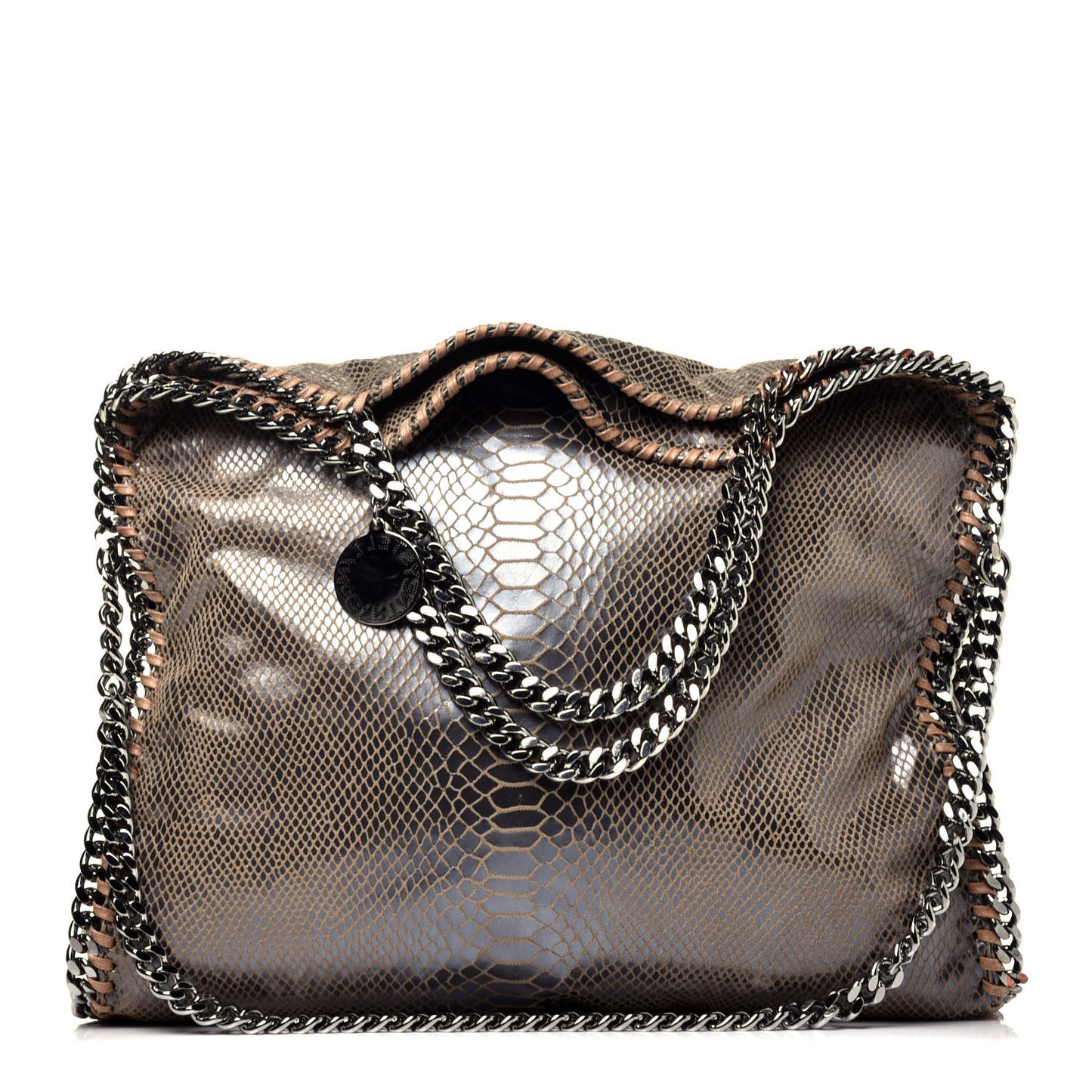 Metallic Snakeskin Print Small Falabella Fold Over Tote Brown