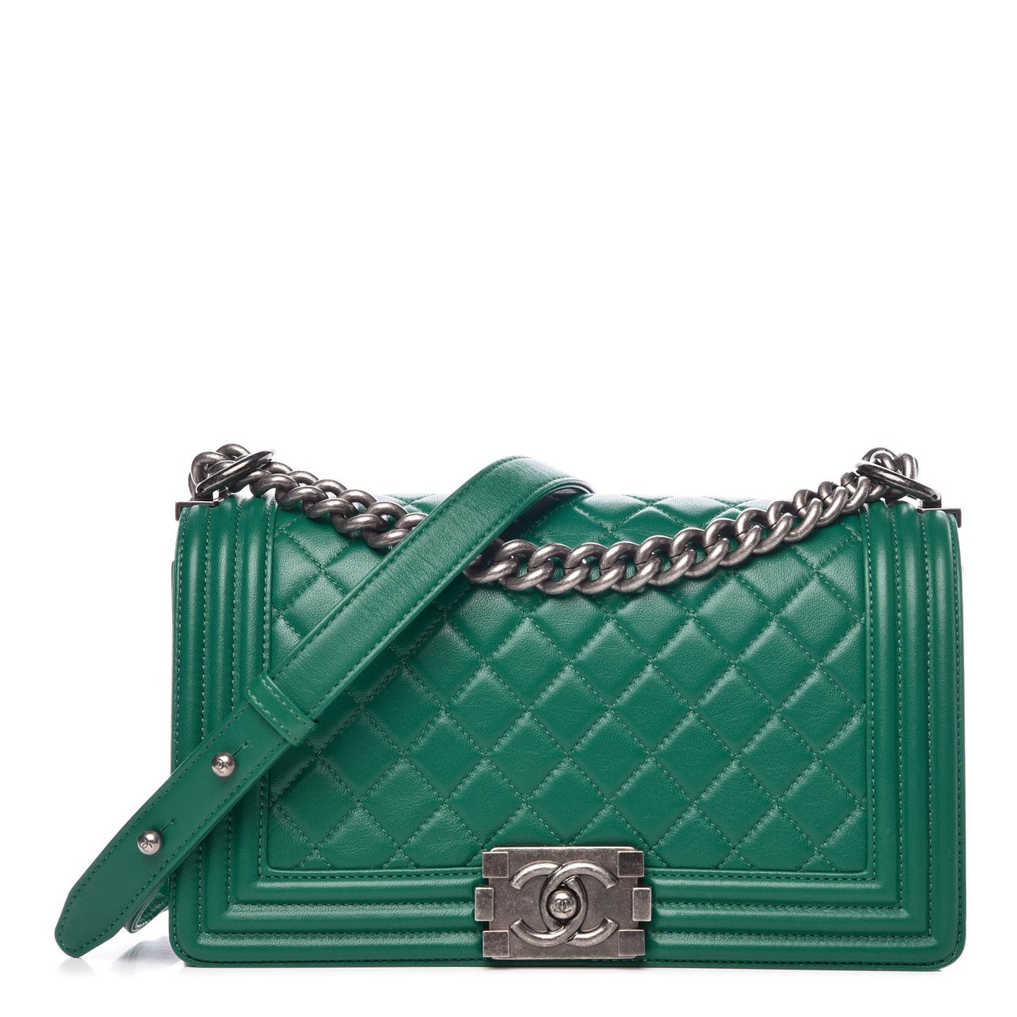 Lambskin Quilted Medium Boy Flap Green