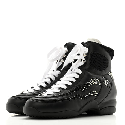 Chanel Calfskin Mesh Strass Womens CC Sneakers 38 Black Silver 3 of 8
