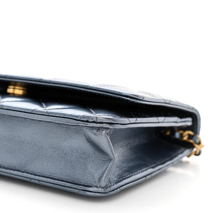 Chanel Metallic Lambskin Wallet On Chain WOC Dark Blue 11 of 12