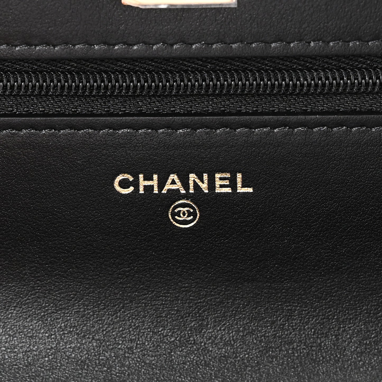 Shiny Lambskin Quilted CC Pearl Wallet on Chain WOC Black